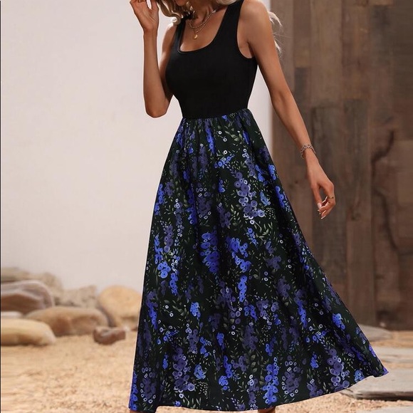 🖤 BOHO BLACK BLUE FLORAL MAXI DRESS! - Picture 4 of 5